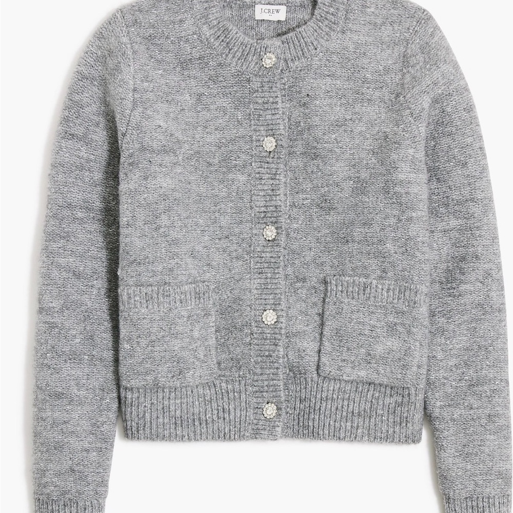 J. Crew Gray Shimmer Women's Cardigan with Rhinestone Buttons